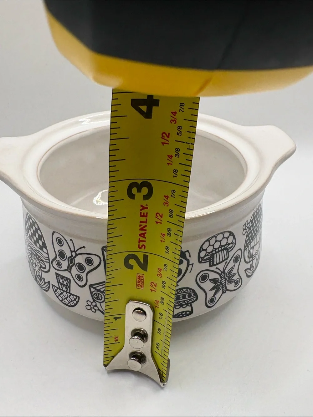 Ceramic Lidded Casserole with Black Nature Motif - White